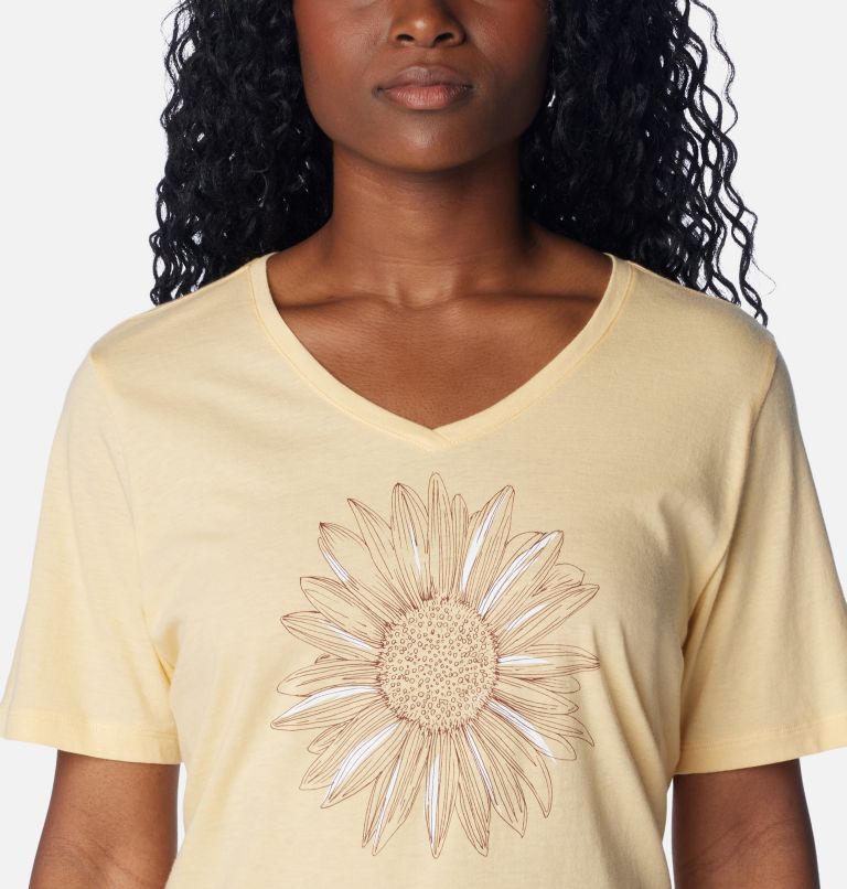 Women’s Bluebird Day Casual Graphic T-Shirt, Color: Sunkissed Heather, Flower Power, image 4