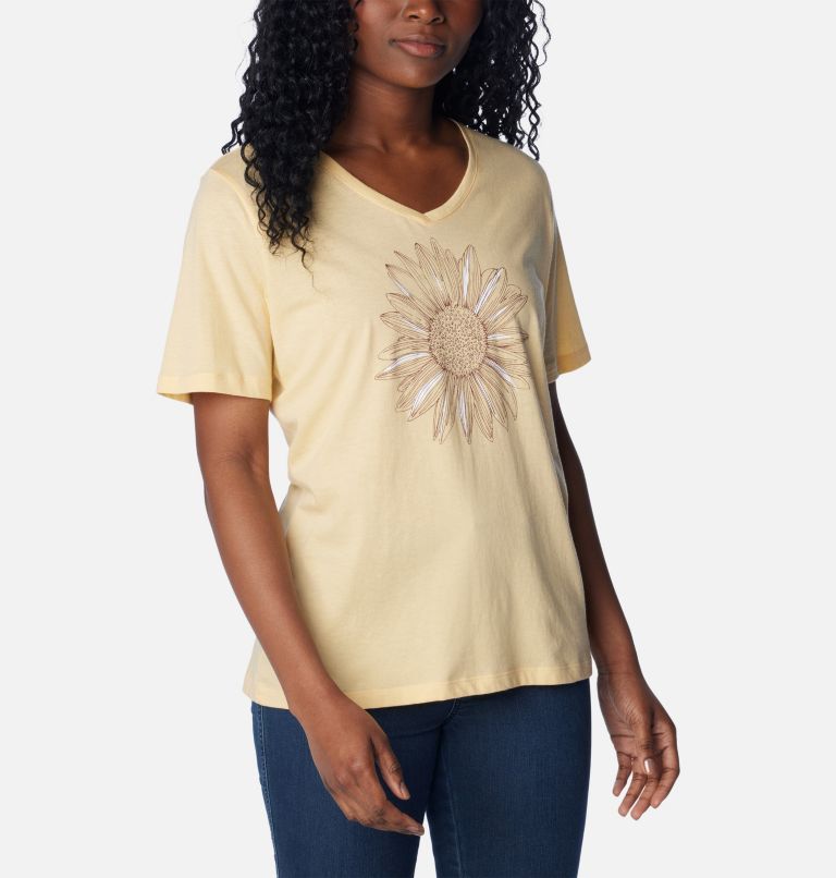 Women’s Bluebird Day Casual Graphic T-Shirt, Color: Sunkissed Heather, Flower Power, image 5