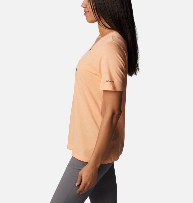 Camiseta casual estampada Bluebird Day para mujer, Color: Peach Hthr, Jubilant Flower Graphic, image 3