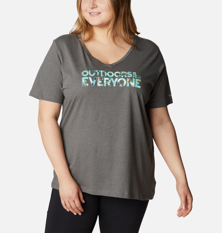 Women's Bluebird Day Relaxed V- Neck Shirt - Plus Size, Color: Charcoal Heather, Be Outdoors