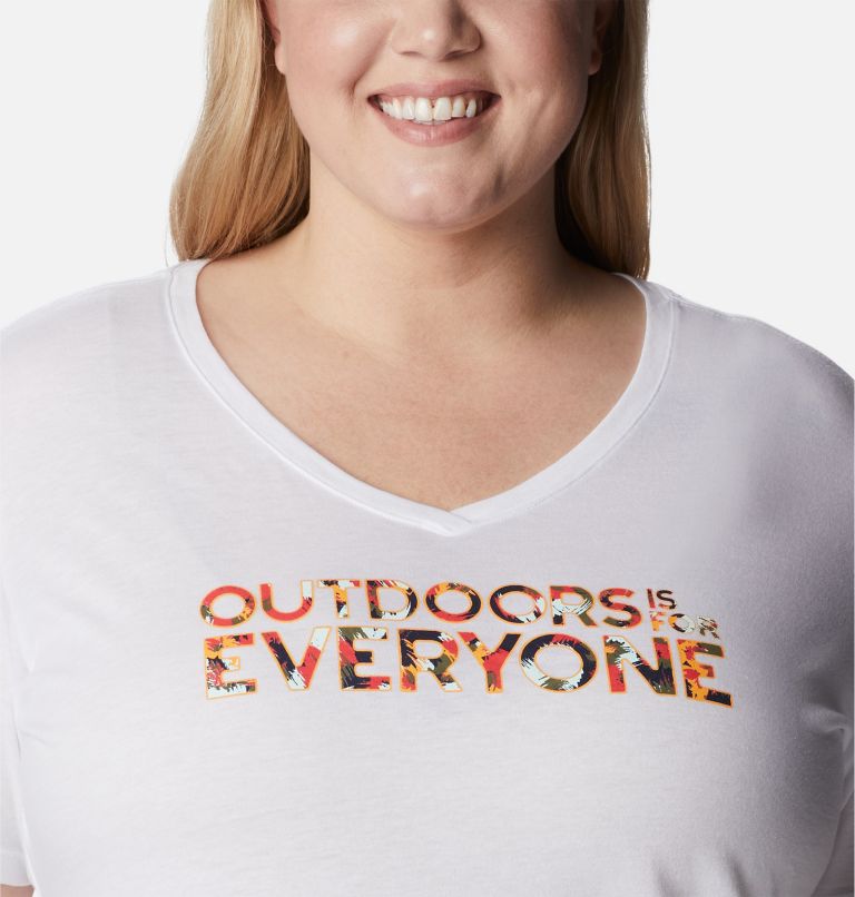 Thumbnail: Women's Bluebird Day Relaxed V- Neck Shirt - Plus Size, Color: White, Be Outdoors, image 4