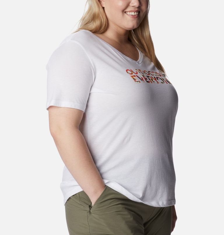 Women's Bluebird Day Relaxed V- Neck Shirt - Plus Size, Color: White, Be Outdoors