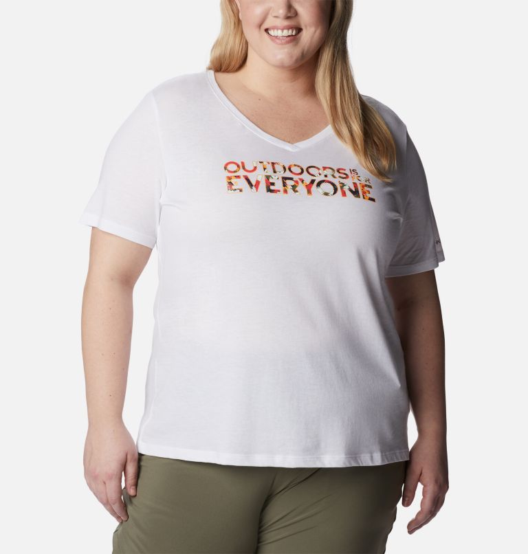 Women's Bluebird Day Relaxed V- Neck Shirt - Plus Size, Color: White, Be Outdoors