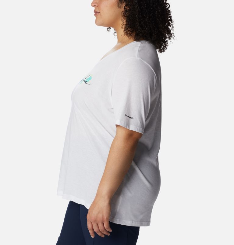 Women's Bluebird Day Relaxed V- Neck Shirt - Plus Size, Color: White, Lakeshore Flora, image 3