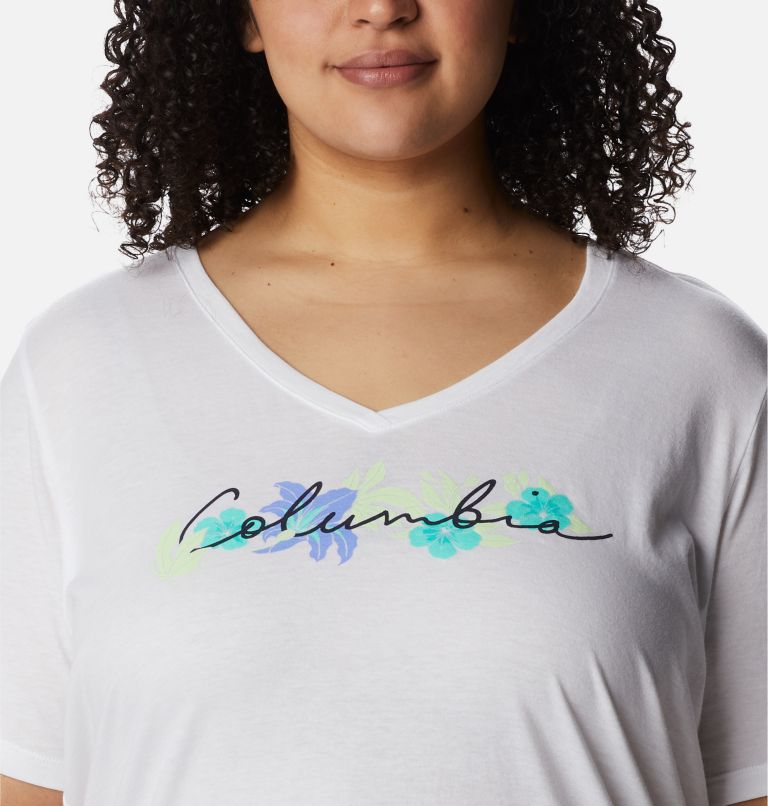 Women's Bluebird Day Relaxed V- Neck Shirt - Plus Size, Color: White, Lakeshore Flora, image 4