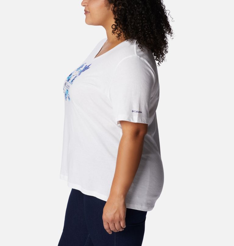 Thumbnail: T-shirt col V décontracté Bluebird Day Femme - Grandes tailles, Color: White, Jubilant Escape Graphic, image 3