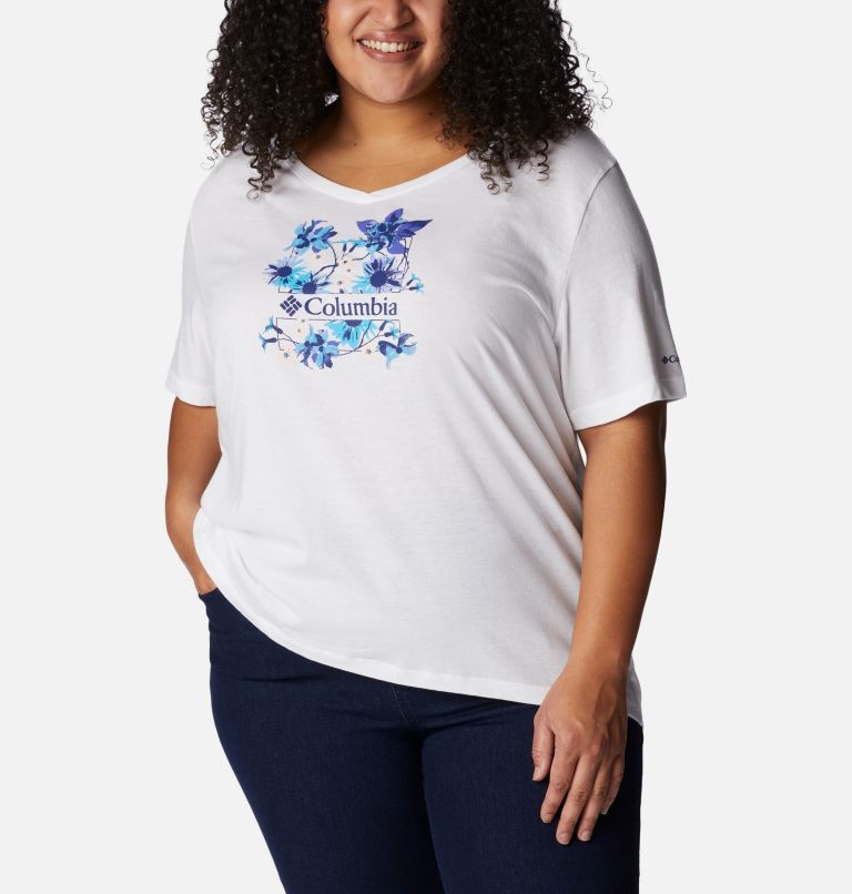 Thumbnail: T-shirt col V décontracté Bluebird Day Femme - Grandes tailles, Color: White, Jubilant Escape Graphic, image 5