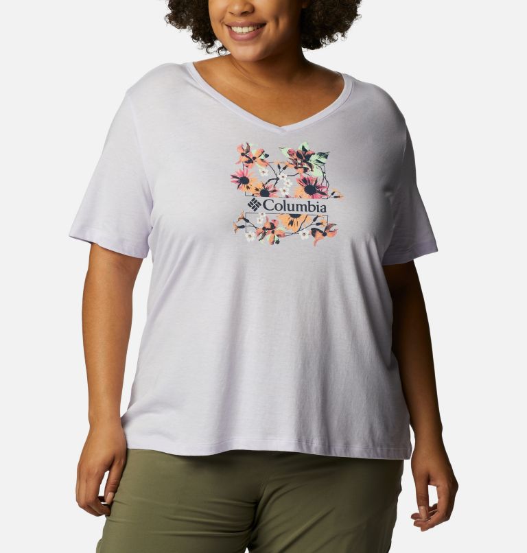 T-shirt col V décontracté Bluebird Day Femme - Grandes tailles, Color: Purple Tint Hthr, Jubilant Escape Grx, image 1