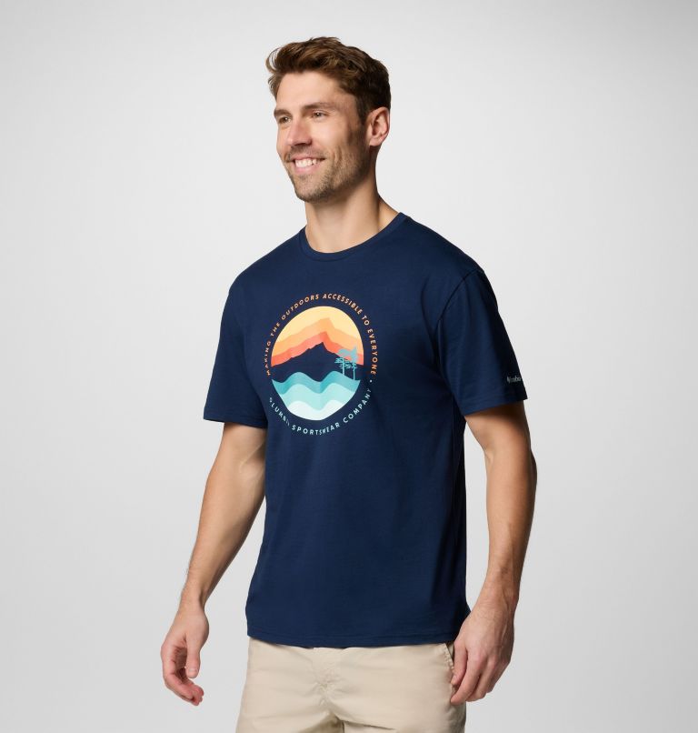 Men's Path Lake II Graphic T-Shirt, Color: Collegiate Navy, Circular Linescape, image 4