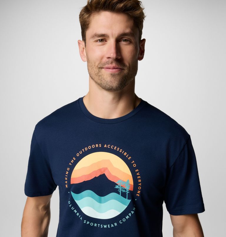 Men's Path Lake II Graphic T-Shirt, Color: Collegiate Navy, Circular Linescape, image 5