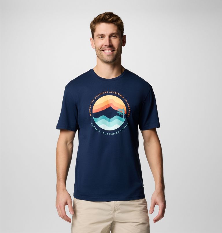 Men's Path Lake II Graphic T-Shirt, Color: Collegiate Navy, Circular Linescape, image 1
