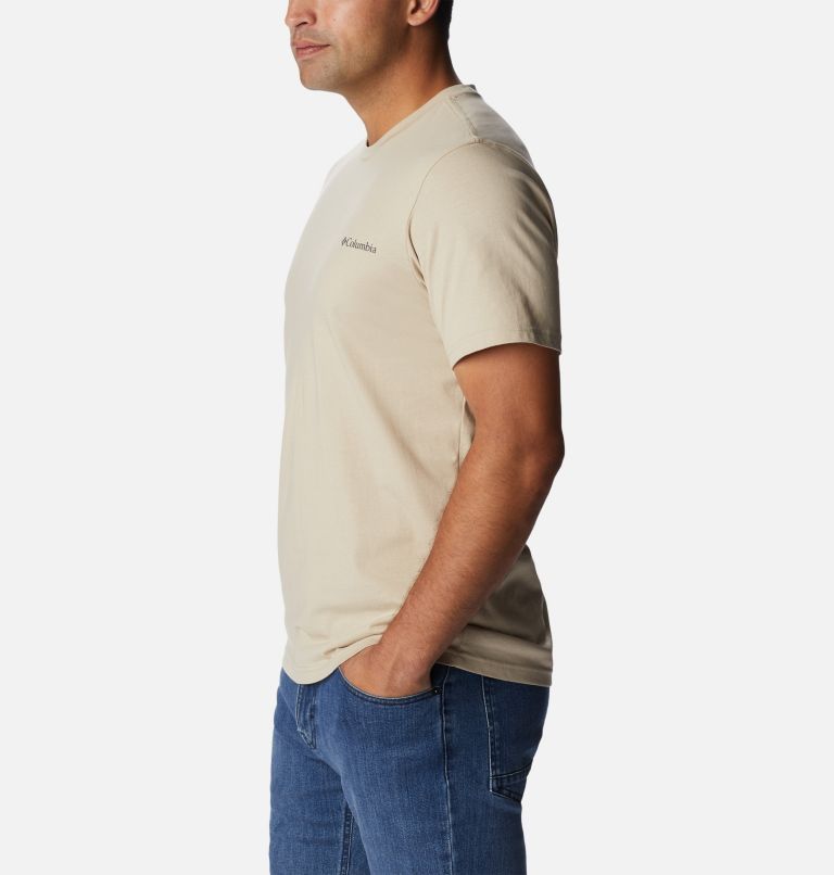 Camiseta de algodón orgánico Rapid Ridge II para hombre, Color: Ancient Fossil, Campsite Icons Graphic, image 3