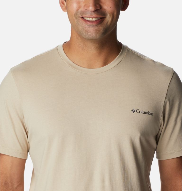 Thumbnail: Camiseta de algodón orgánico Rapid Ridge II para hombre, Color: Ancient Fossil, Campsite Icons Graphic, image 4