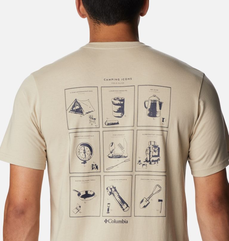 Thumbnail: Camiseta de algodón orgánico Rapid Ridge II para hombre, Color: Ancient Fossil, Campsite Icons Graphic, image 5
