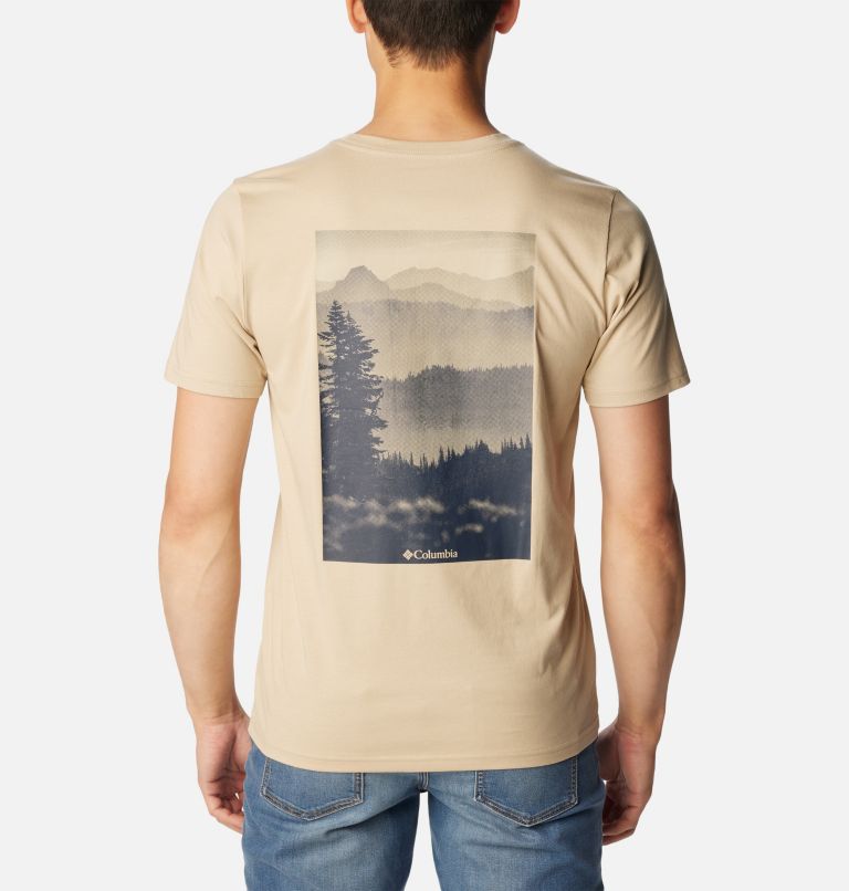 Thumbnail: Camiseta de algodón orgánico Rapid Ridge II para hombre, Color: Ancient Fossil, Tonal Treescape Graphic, image 2