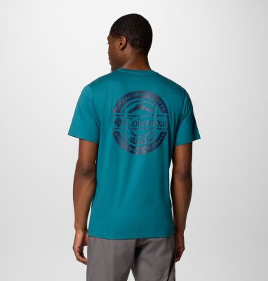 Camiseta de algodón orgánico Rapid Ridge II para hombre, Color: River Blue, Button Badge, image 1