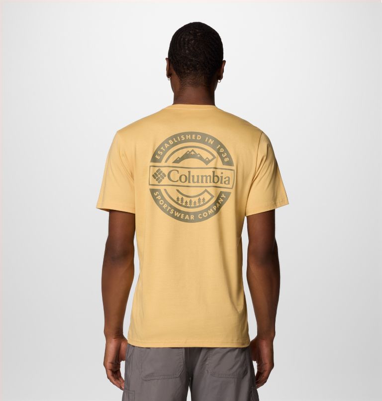 Men's Rapid Ridge II Organic Cotton T-Shirt, Color: Sand Dune, Button Badge, image 1
