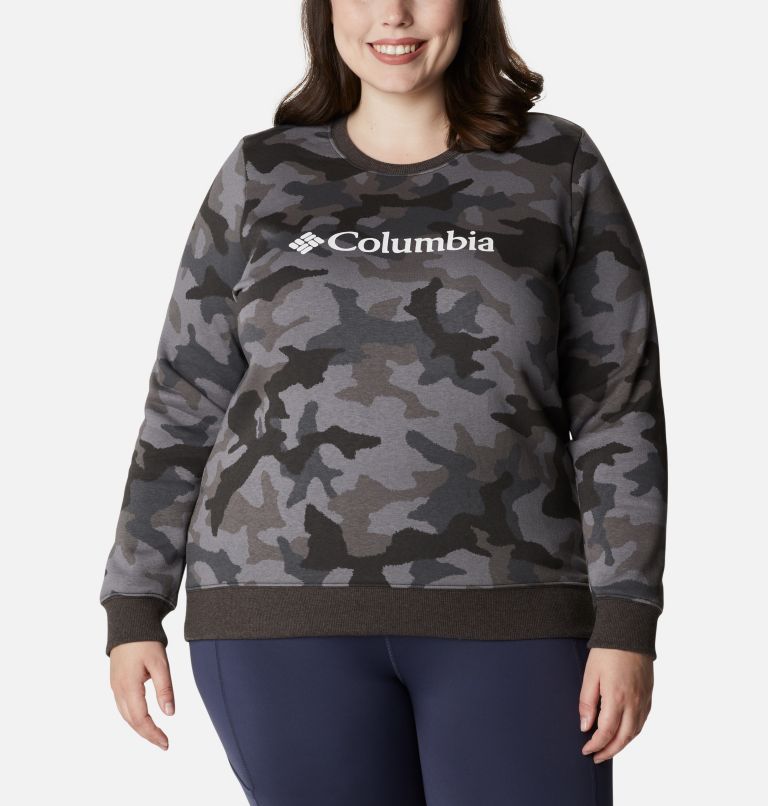 Chandail à col rond avec logo imprimé Columbia pour femme - Grandes tailles, Color: Black Trad Camo Heather, image 1