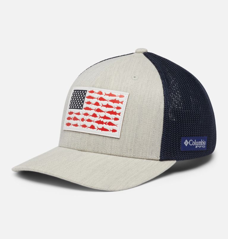 Columbia Fitted S/M PFG American Flag Fishing Hat Grey