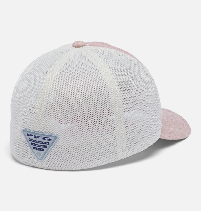 PFG Mesh Leather Fish Flag Ball Cap, Color: Sunset Red Heather, Chalk, image 2