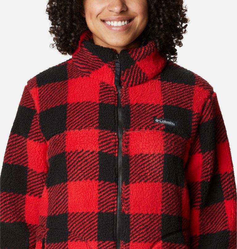 Women's West Bend Full Zip Fleece Jacket, Color: Red Lily Check Print, image 4