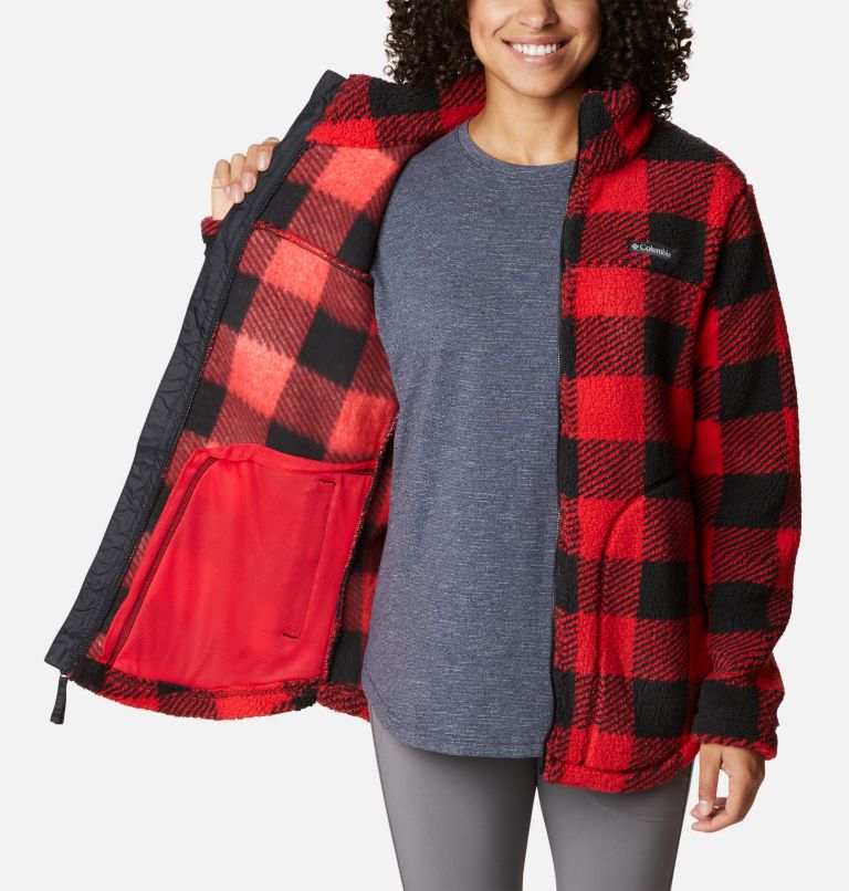 Thumbnail: Women's West Bend Sherpa  Jacket, Color: Red Lily Check Print, image 5