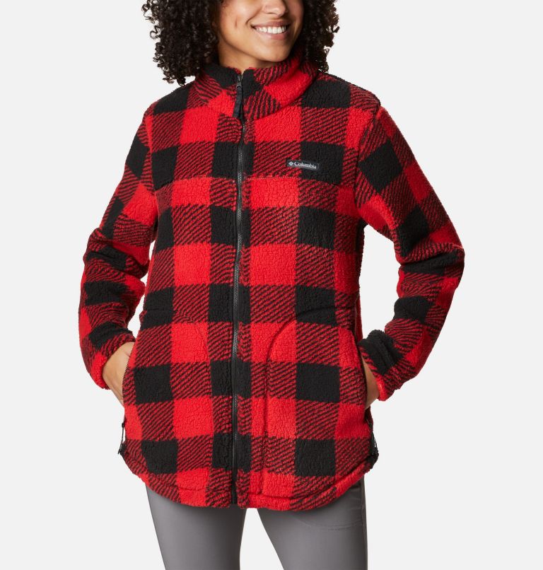 Women's West Bend Full Zip Fleece Jacket, Color: Red Lily Check Print, image 1