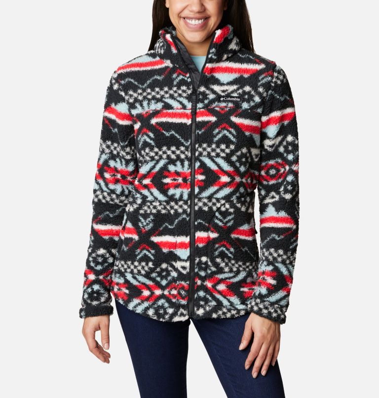 Thumbnail: Women's West Bend Full Zip Fleece Jacket, Color: Red Lily Checkered Peaks, image 1