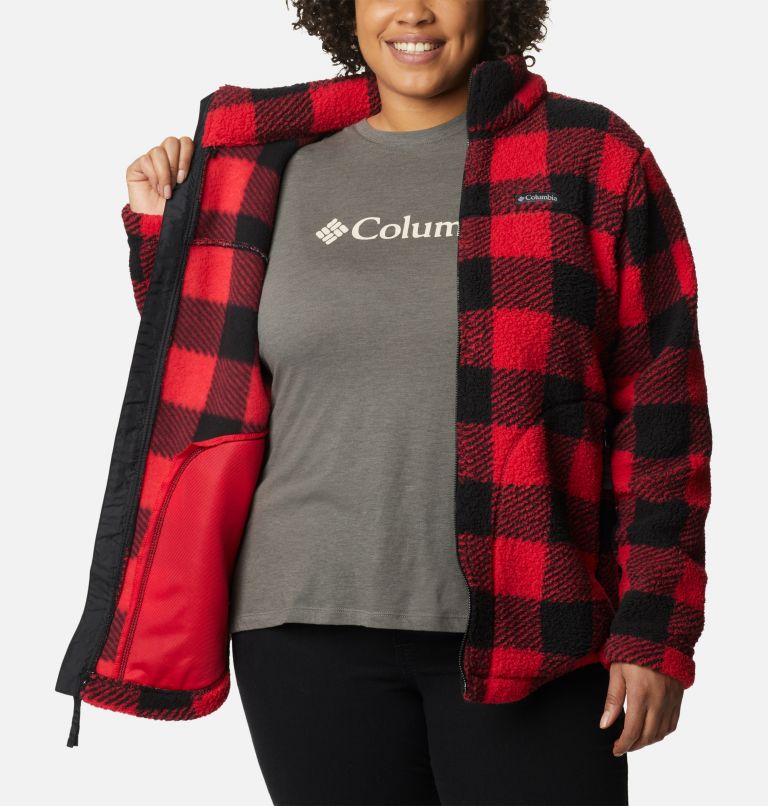 Thumbnail: Women's West Bend Full Zip Fleece Jacket - Plus Size, Color: Red Lily Check Print, image 5
