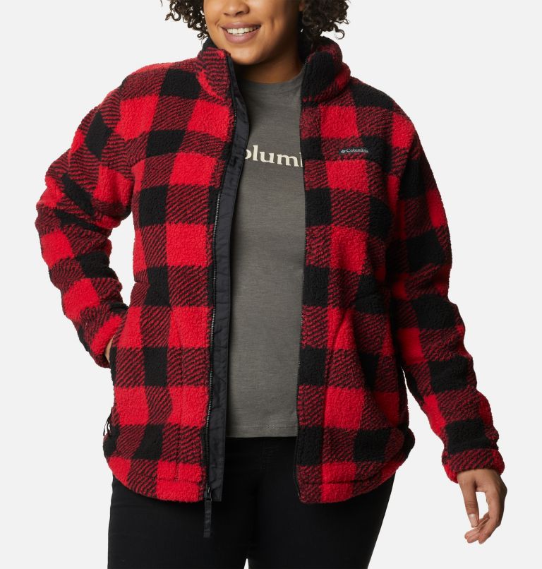 Thumbnail: Women's West Bend Full Zip Fleece Jacket - Plus Size, Color: Red Lily Check Print, image 6