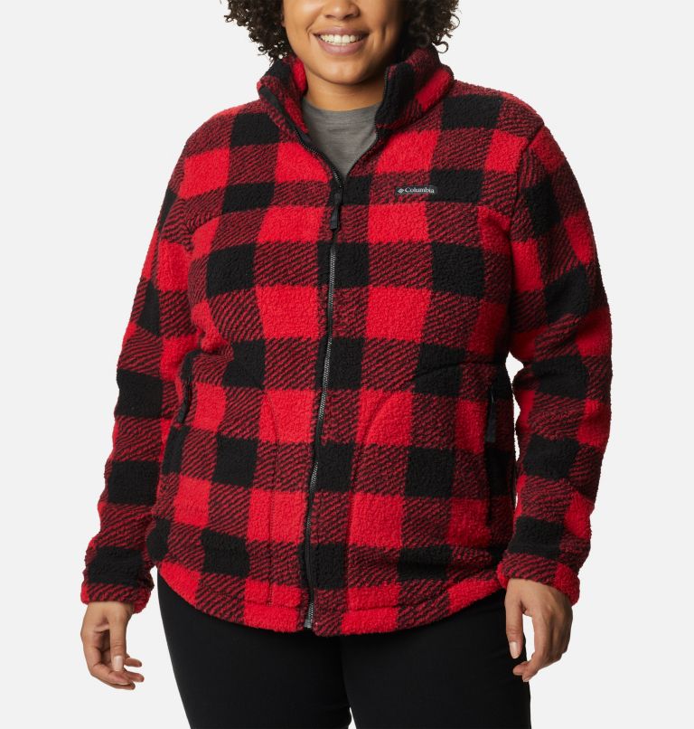 Thumbnail: Women's West Bend Full Zip Fleece Jacket - Plus Size, Color: Red Lily Check Print, image 1