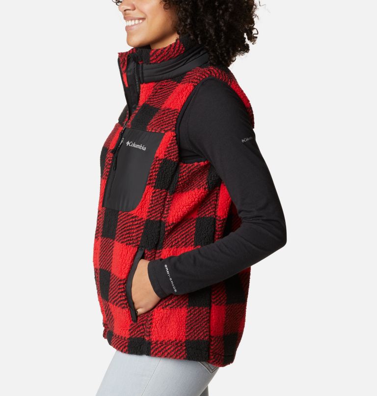 Women's West Bend Sherpa Fleece Gilet, Color: Red Lily Check Print, image 3