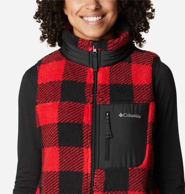Gilet en Polaire Sherpa West Bend Femme, Color: Red Lily Check Print, image 4
