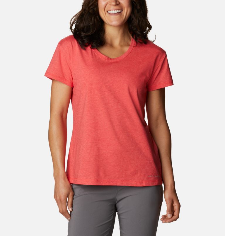 Thumbnail: Women's Sun Trek T-Shirt, Color: Red Hibiscus Heather, image 1