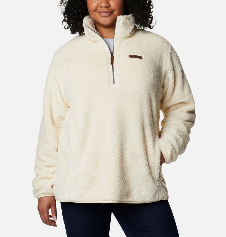 Thumbnail: Women's Fire Side Quarter Zip Sherpa Fleece - Plus Size, Color: Chalk, image 1