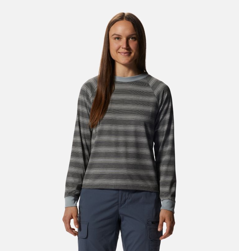 Women's Wander Pass Long Sleeve, Color: Plumas Grey Pacific Stripe, image 1