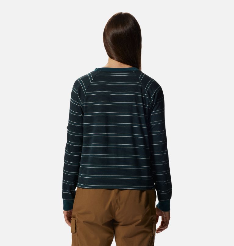 Women's Wander Pass Long Sleeve, Color: Dark Marsh Pacific Stripe, image 2