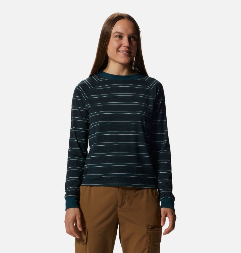 Women's Wander Pass Long Sleeve, Color: Dark Marsh Pacific Stripe, image 1