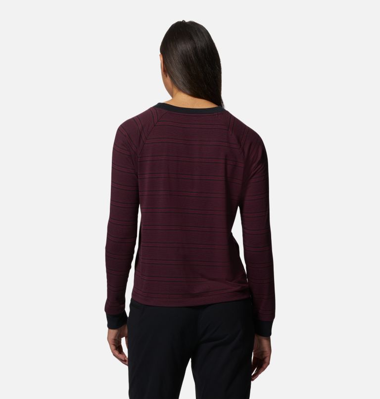 Women's Wander Pass Long Sleeve, Color: Cocoa Red Pacific Stripe, image 2
