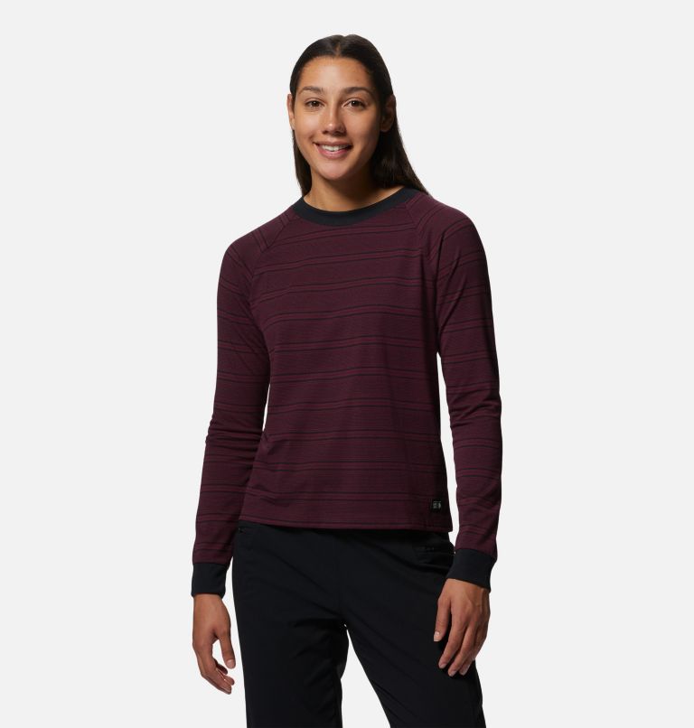 Thumbnail: Women's Wander Pass Long Sleeve, Color: Cocoa Red Pacific Stripe, image 1