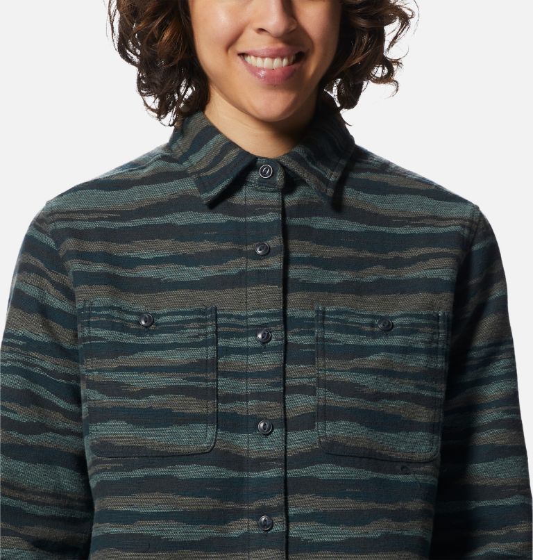 Women's Granite Peak Long Sleeve Flannel Shirt, Color: Dark Marsh Landscape Print, image 4