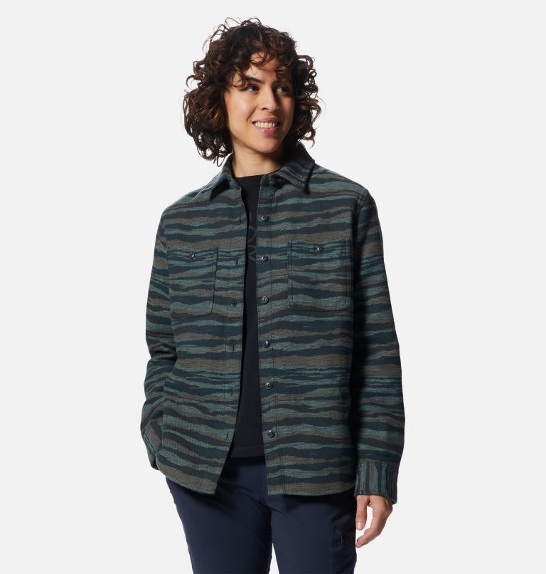 Women's Granite Peak Long Sleeve Flannel Shirt, Color: Dark Marsh Landscape Print, image 6