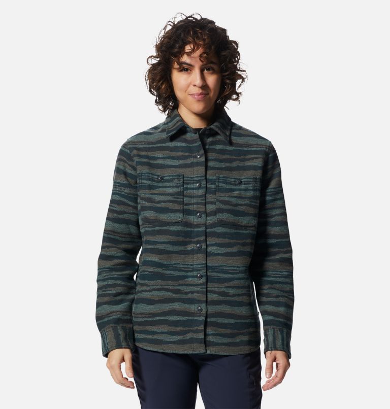 Women's Granite Peak Long Sleeve Flannel Shirt, Color: Dark Marsh Landscape Print, image 1