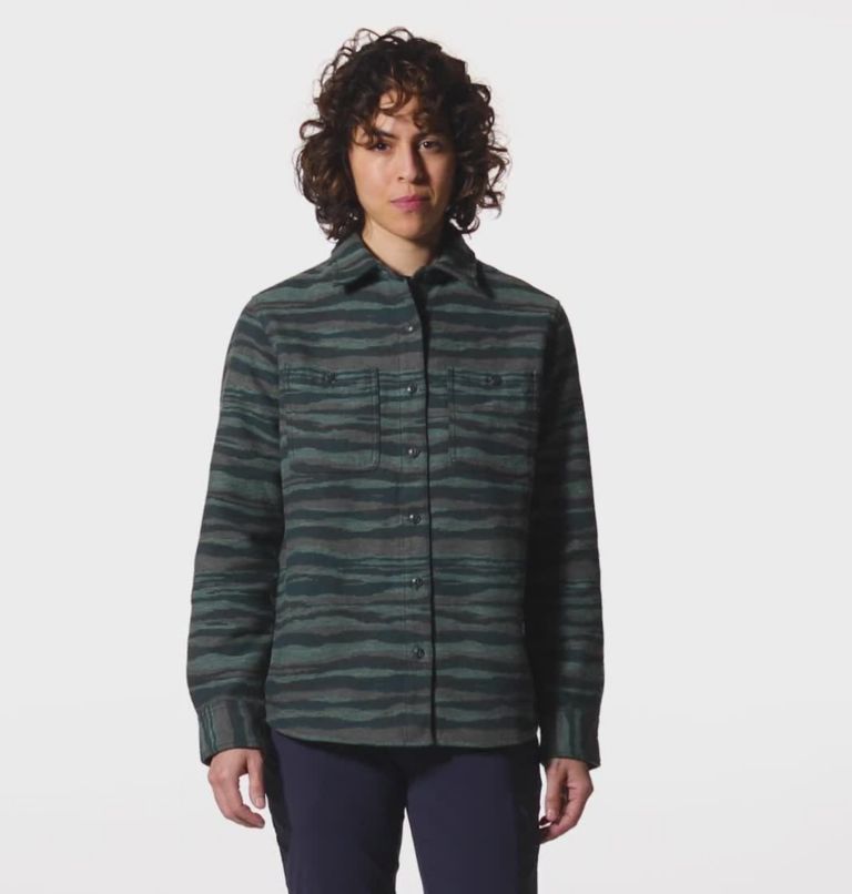 Women's Granite Peak Long Sleeve Flannel Shirt, Color: Dark Marsh Landscape Print