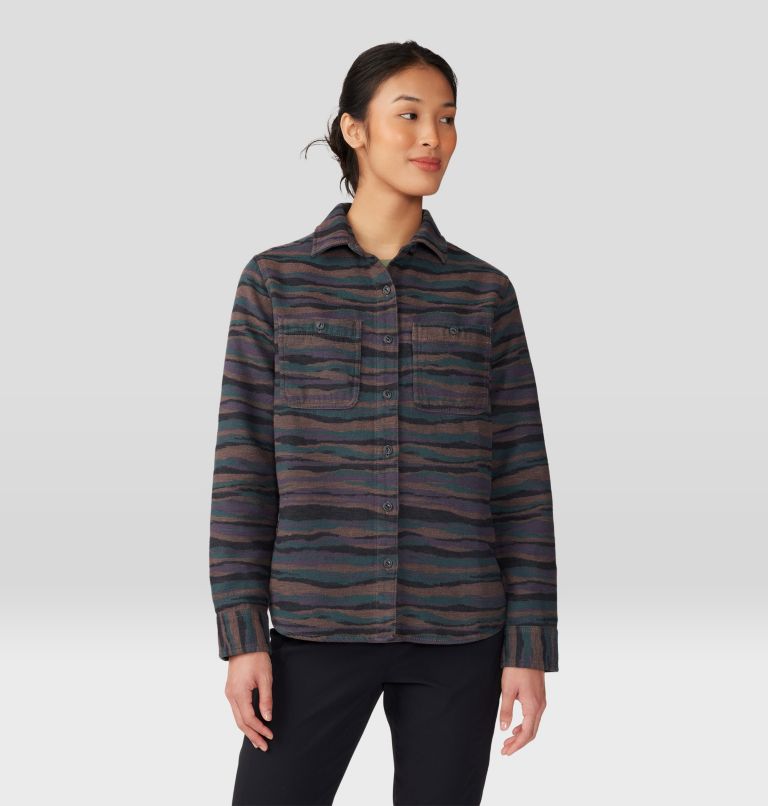 Women's Granite Peak Long Sleeve Flannel Shirt, Color: Dark Marsh Landscape Jacquard, image 8
