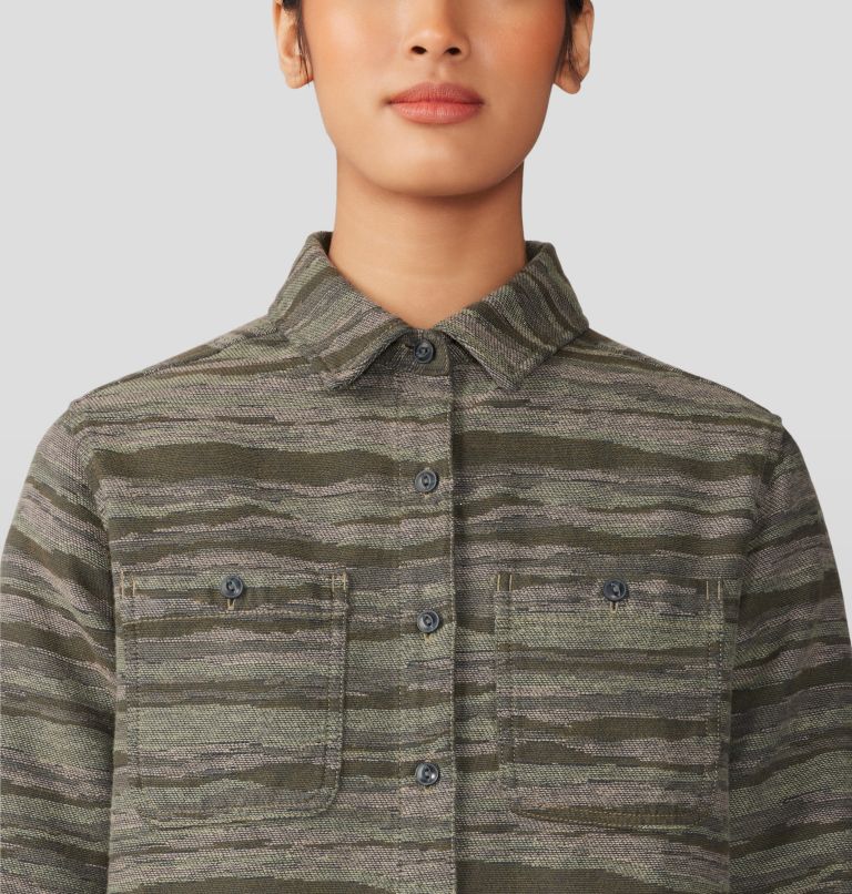 Women's Granite Peak Long Sleeve Flannel Shirt, Color: Stone Green Landscape Jacquard, image 4