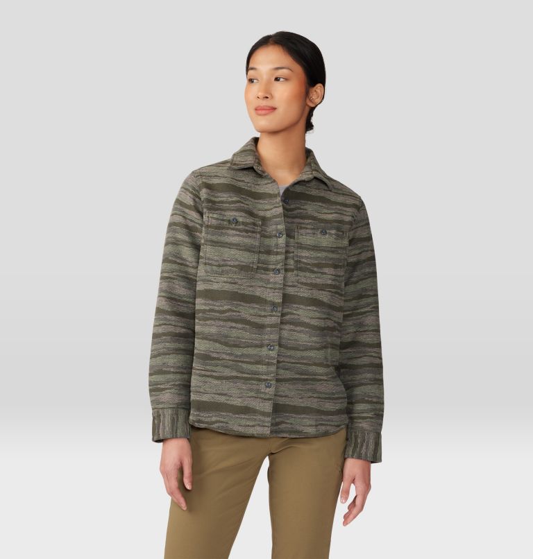 Women's Granite Peak Long Sleeve Flannel Shirt, Color: Stone Green Landscape Jacquard, image 6