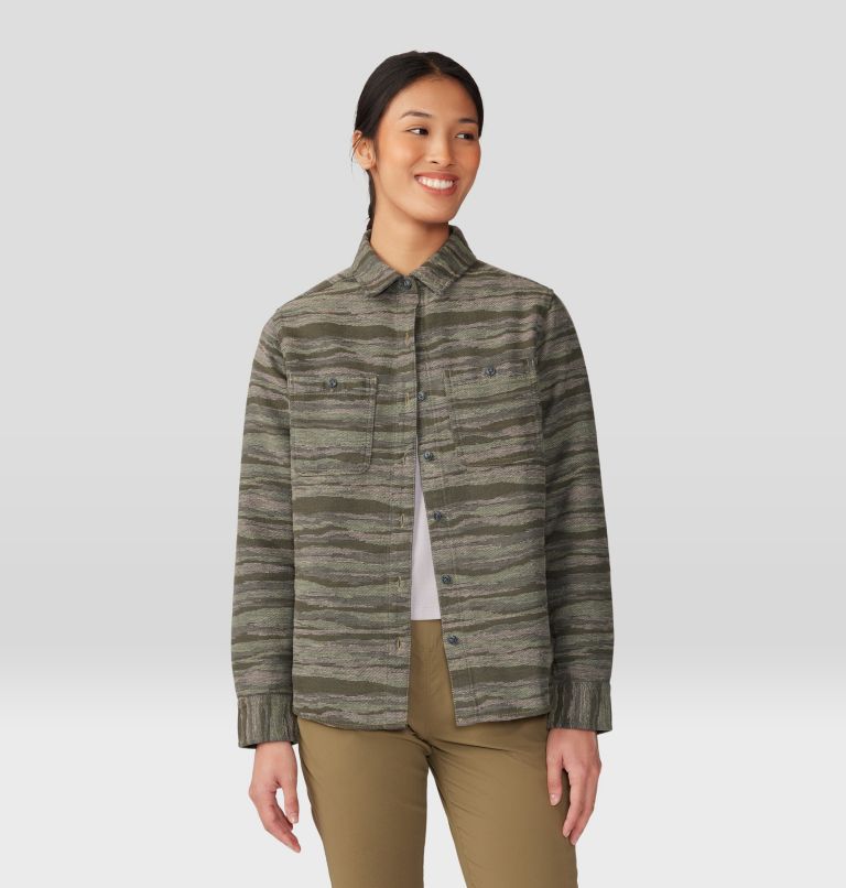 Women's Granite Peak Long Sleeve Flannel Shirt, Color: Stone Green Landscape Jacquard, image 7
