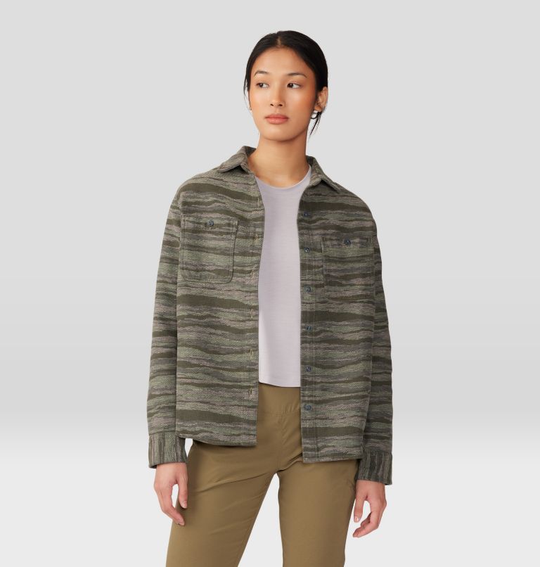 Women's Granite Peak Long Sleeve Flannel Shirt, Color: Stone Green Landscape Jacquard, image 8