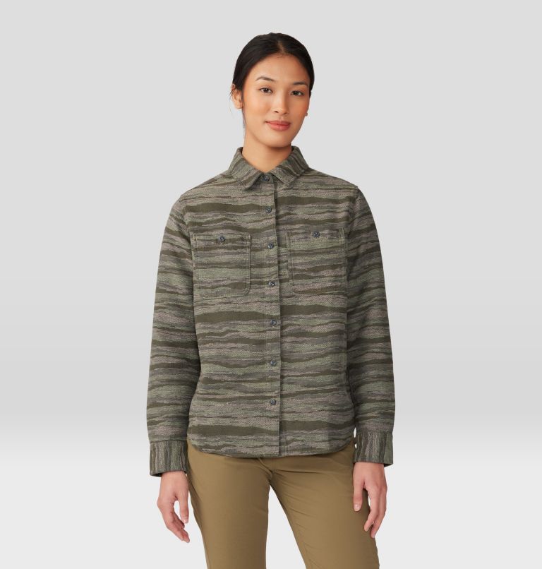 Women's Granite Peak Long Sleeve Flannel Shirt, Color: Stone Green Landscape Jacquard, image 1